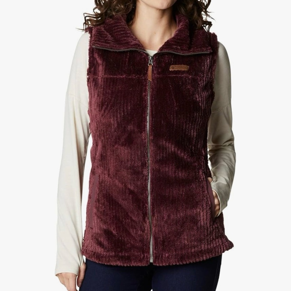 Columbia Women’s Fire Side Sherpa Vest– Maroon Corduroy Texture – Cozy & Stylish